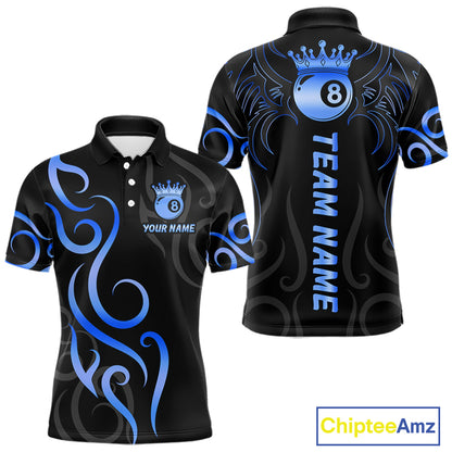 Black And Blue 8 Ball Crown Tribal Billiard Shirt For Men Custom Pool Jersey Billiard Team Shirt TDM7237
