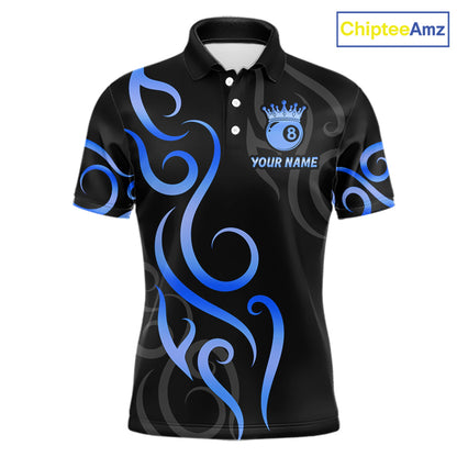 Black And Blue 8 Ball Crown Tribal Billiard Shirt For Men Custom Pool Jersey Billiard Team Shirt TDM7237