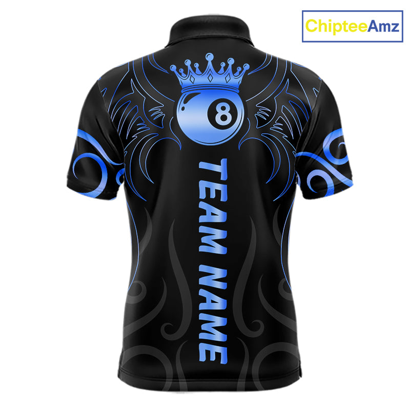 Black And Blue 8 Ball Crown Tribal Billiard Shirt For Men Custom Pool Jersey Billiard Team Shirt TDM7237
