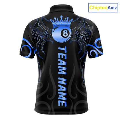 Black And Blue 8 Ball Crown Tribal Billiard Shirt For Men Custom Pool Jersey Billiard Team Shirt TDM7237