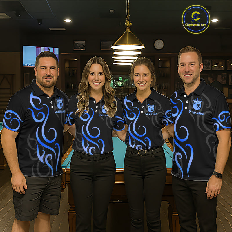 Black And Blue 8 Ball Crown Tribal Billiard Shirt For Men Custom Pool Jersey Billiard Team Shirt TDM7237
