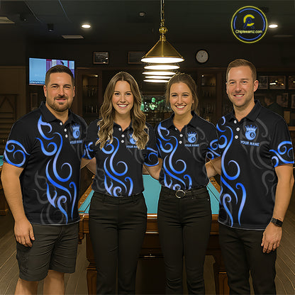 Black And Blue 8 Ball Crown Tribal Billiard Shirt For Men Custom Pool Jersey Billiard Team Shirt TDM7237