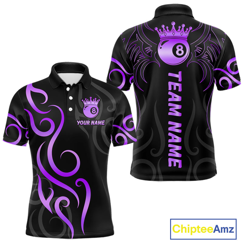 Black And Purple 8 Ball Crown Tribal Billiard Shirt For Men Custom Pool Jersey Billiard Team Shirt TDM7238