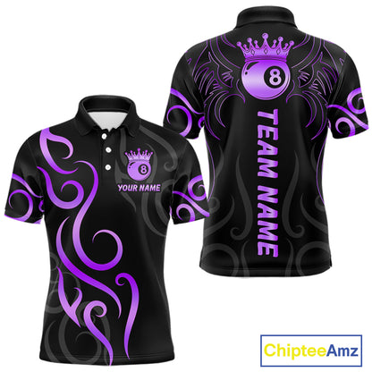 Black And Purple 8 Ball Crown Tribal Billiard Shirt For Men Custom Pool Jersey Billiard Team Shirt TDM7238