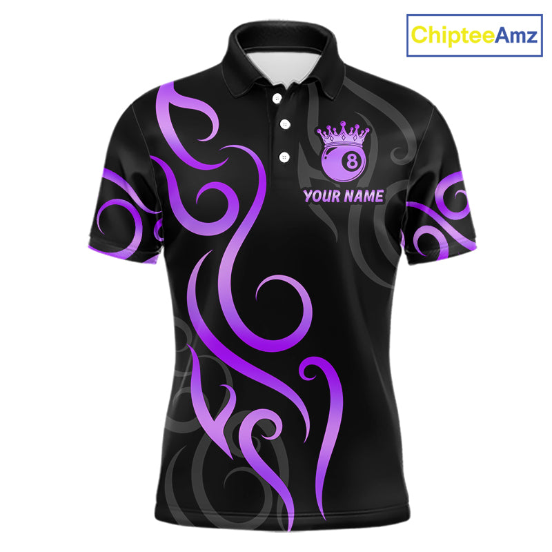 Black And Purple 8 Ball Crown Tribal Billiard Shirt For Men Custom Pool Jersey Billiard Team Shirt TDM7238
