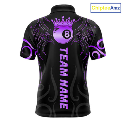 Black And Purple 8 Ball Crown Tribal Billiard Shirt For Men Custom Pool Jersey Billiard Team Shirt TDM7238