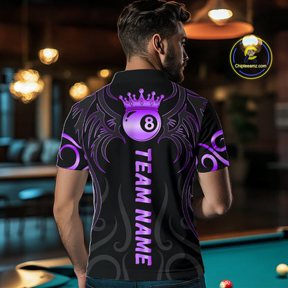 Black And Purple 8 Ball Crown Tribal Billiard Shirt For Men Custom Pool Jersey Billiard Team Shirt TDM7238