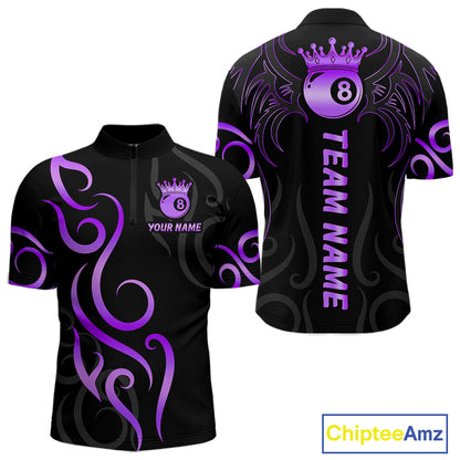 Black And Purple 8 Ball Crown Tribal Billiard Shirt For Men Custom Pool Jersey Billiard Team Shirt TDM7238