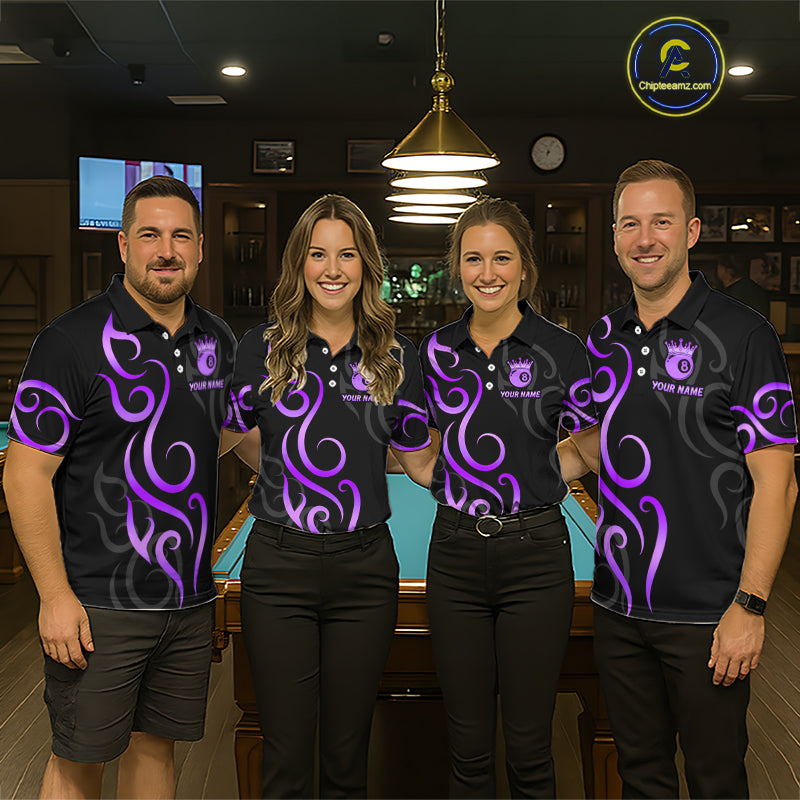 Black And Purple 8 Ball Crown Tribal Billiard Shirt For Men Custom Pool Jersey Billiard Team Shirt TDM7238