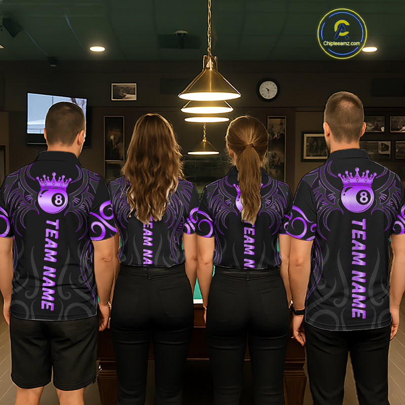 Black And Purple 8 Ball Crown Tribal Billiard Shirt For Men Custom Pool Jersey Billiard Team Shirt TDM7238