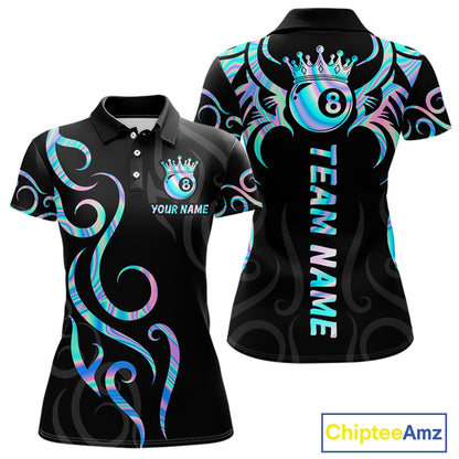 Custom Holographic 8 Ball Crown Tribal Billiard Shirt For Women, Billiard League Pool Team Jerseys TDM7239