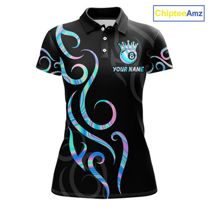 Custom Holographic 8 Ball Crown Tribal Billiard Shirt For Women, Billiard League Pool Team Jerseys TDM7239