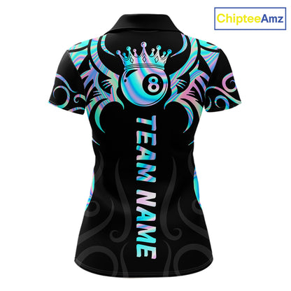 Custom Holographic 8 Ball Crown Tribal Billiard Shirt For Women, Billiard League Pool Team Jerseys TDM7239