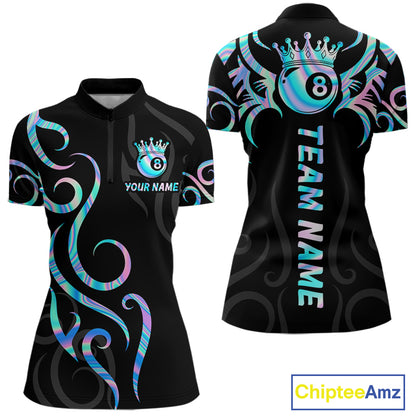 Custom Holographic 8 Ball Crown Tribal Billiard Shirt For Women, Billiard League Pool Team Jerseys TDM7239