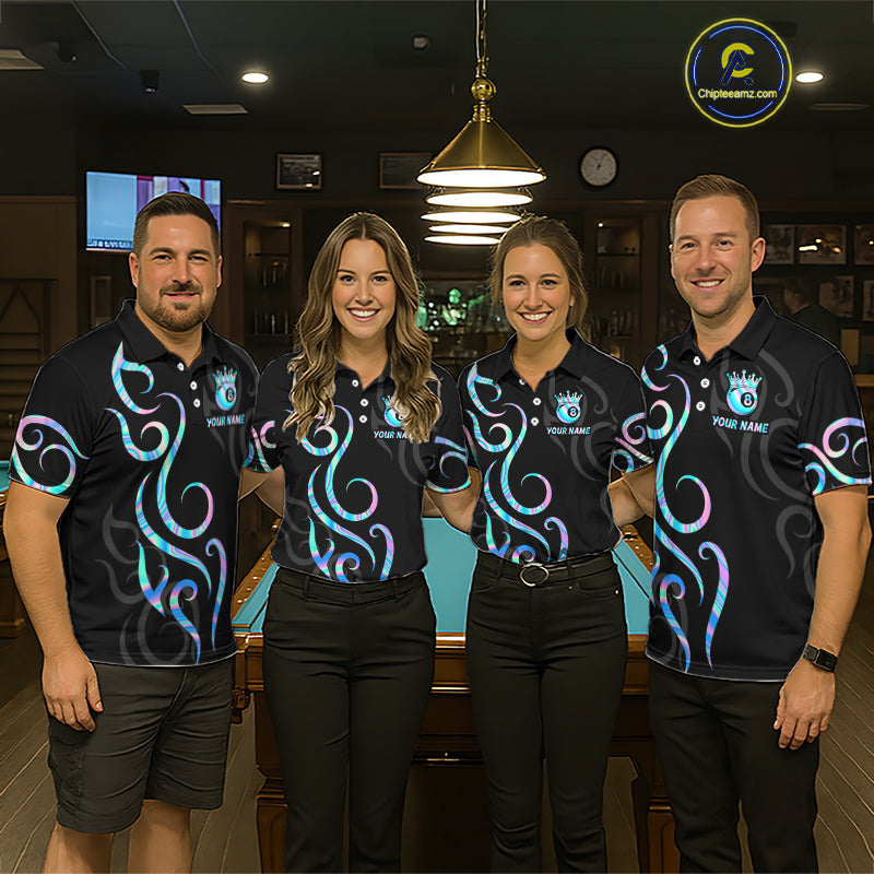 Custom Holographic 8 Ball Crown Tribal Billiard Shirt For Women, Billiard League Pool Team Jerseys TDM7239