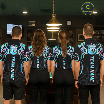 Custom Holographic 8 Ball Crown Tribal Billiard Shirt For Women, Billiard League Pool Team Jerseys TDM7239