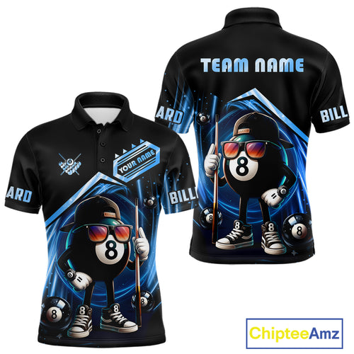 Blue Funny 8 Ball Billiard Shirt For Men Custom Pool Team Shirt, Billiard Jersey Polo & 1/4 Zip TDM5205