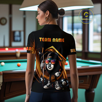 Orange Funny 8 Ball Billiard Shirt For Women Custom Pool Team Shirt, Billiard Jersey Polo & 1/4 Zip TDM5206