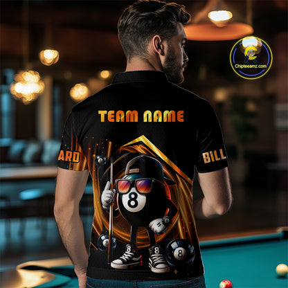 Orange Funny 8 Ball Billiard Shirt For Men Custom Pool Team Shirt, Billiard Jersey Polo & 1/4 Zip TDM5206