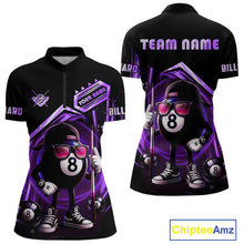 Load image into Gallery viewer, Purple Funny 8 Ball Billiard Shirt For Women Custom Pool Team Shirt, Billiard Jersey Polo &amp; 1/4 Zip TDM5207