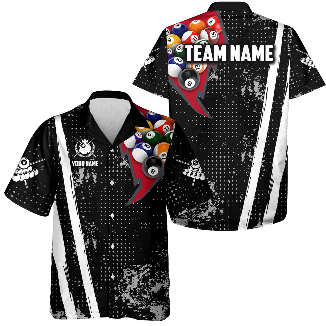 Personalized Retro Grunge Hawaiian Billiard Shirts, 8 Ball Pool Team Jerseys For Men & Women | Red TDM4002