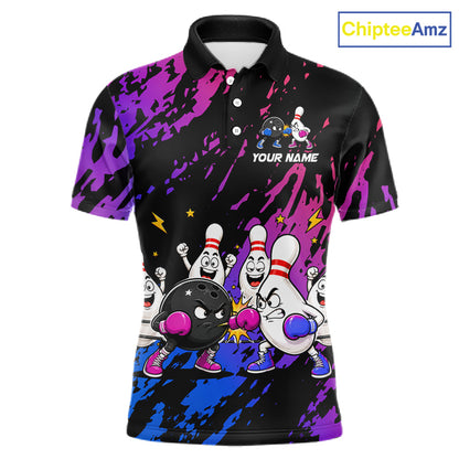 Custom Blue And Purple Funny Boxing Bowling Shirts For Men Bowling Team Jersey, Gift For Bowlers TDM7257
