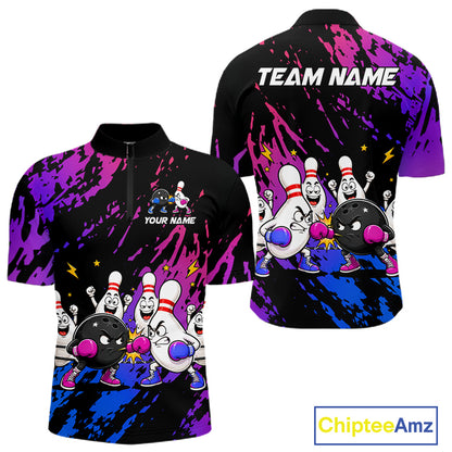 Custom Blue And Purple Funny Boxing Bowling Shirts For Men Bowling Team Jersey, Gift For Bowlers TDM7257
