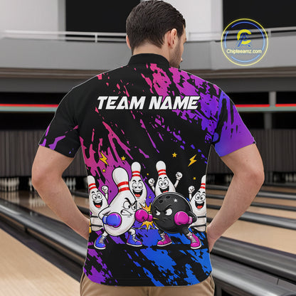 Custom Blue And Purple Funny Boxing Bowling Shirts For Men Bowling Team Jersey, Gift For Bowlers TDM7257