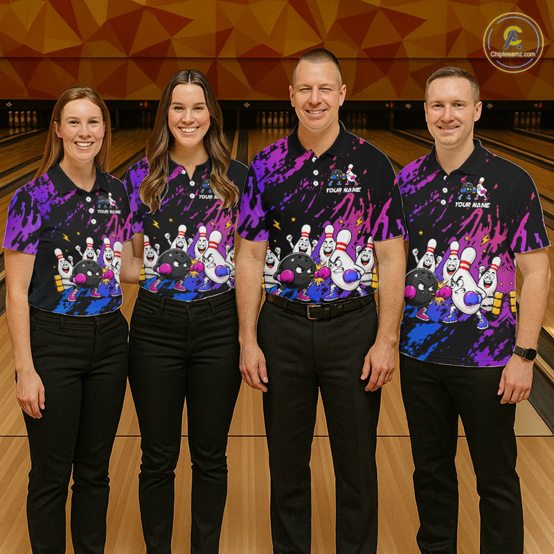 Custom Blue And Purple Funny Boxing Bowling Shirts For Men Bowling Team Jersey, Gift For Bowlers TDM7257