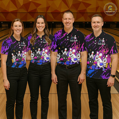 Custom Blue And Purple Funny Boxing Bowling Shirts For Men Bowling Team Jersey, Gift For Bowlers TDM7257