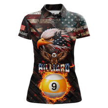 Load image into Gallery viewer, American Flag 9 Ball Fire Custom Eagle Billiard Shirt For Women, Patriotic Pool Jersey Polo, 1/4 Zip TDM5931
