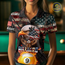 Load image into Gallery viewer, American Flag 9 Ball Fire Custom Eagle Billiard Shirt For Women, Patriotic Pool Jersey Polo, 1/4 Zip TDM5931