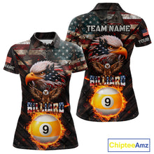 Load image into Gallery viewer, American Flag 9 Ball Fire Custom Eagle Billiard Shirt For Women, Patriotic Pool Jersey Polo, 1/4 Zip TDM5931