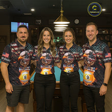 Load image into Gallery viewer, American Flag 9 Ball Fire Custom Eagle Billiard Shirt For Women, Patriotic Pool Jersey Polo, 1/4 Zip TDM5931