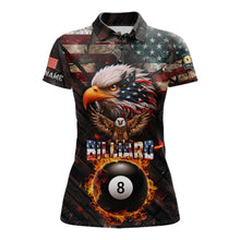 Load image into Gallery viewer, American Flag 8 Ball &amp; 9 Ball Fire Custom Eagle Billiard Shirt For Women, Patriotic Pool Team Jersey TDM5932