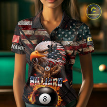 Load image into Gallery viewer, American Flag 8 Ball &amp; 9 Ball Fire Custom Eagle Billiard Shirt For Women, Patriotic Pool Team Jersey TDM5932