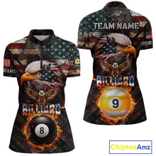 Load image into Gallery viewer, American Flag 8 Ball &amp; 9 Ball Fire Custom Eagle Billiard Shirt For Women, Patriotic Pool Team Jersey TDM5932
