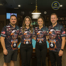 Load image into Gallery viewer, American Flag 8 Ball &amp; 9 Ball Fire Custom Eagle Billiard Shirt For Women, Patriotic Pool Team Jersey TDM5932