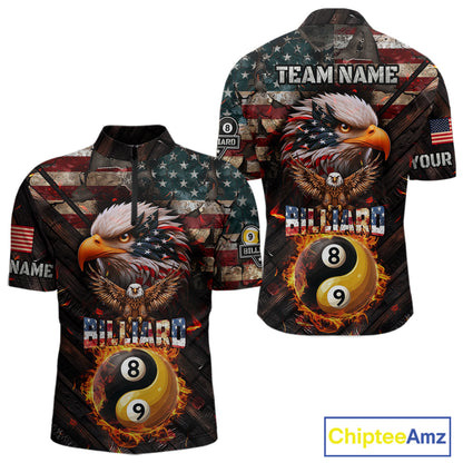 American Flag 8 & 9 Ball Yin-Yang Fire Custom Eagle Billiard Shirt For Men, Pool Team Jersey TDM5933