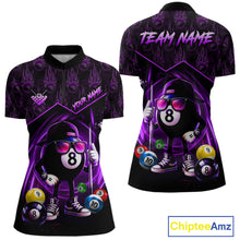 Load image into Gallery viewer, Purple Funny 8 Ball Pool Billiard Shirt For Women Custom Flame Billiard Team Jersey Polo &amp; 1/4 Zip TDM6348