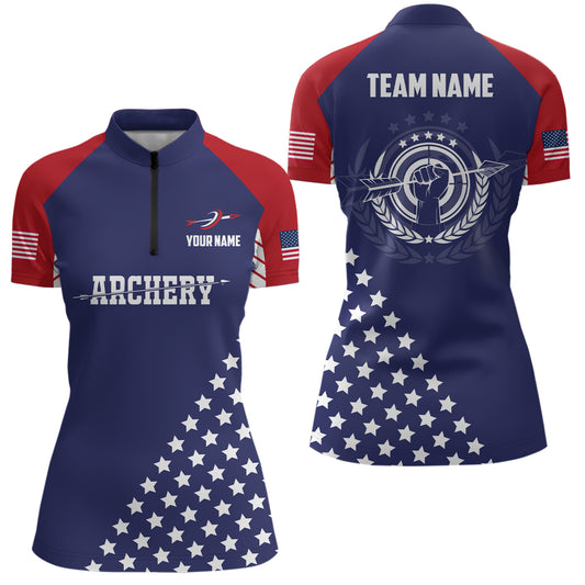 Personalized US Archery Women Quarter-Zip Shirts, American Flag Archery Jerseys For Team TDM0590