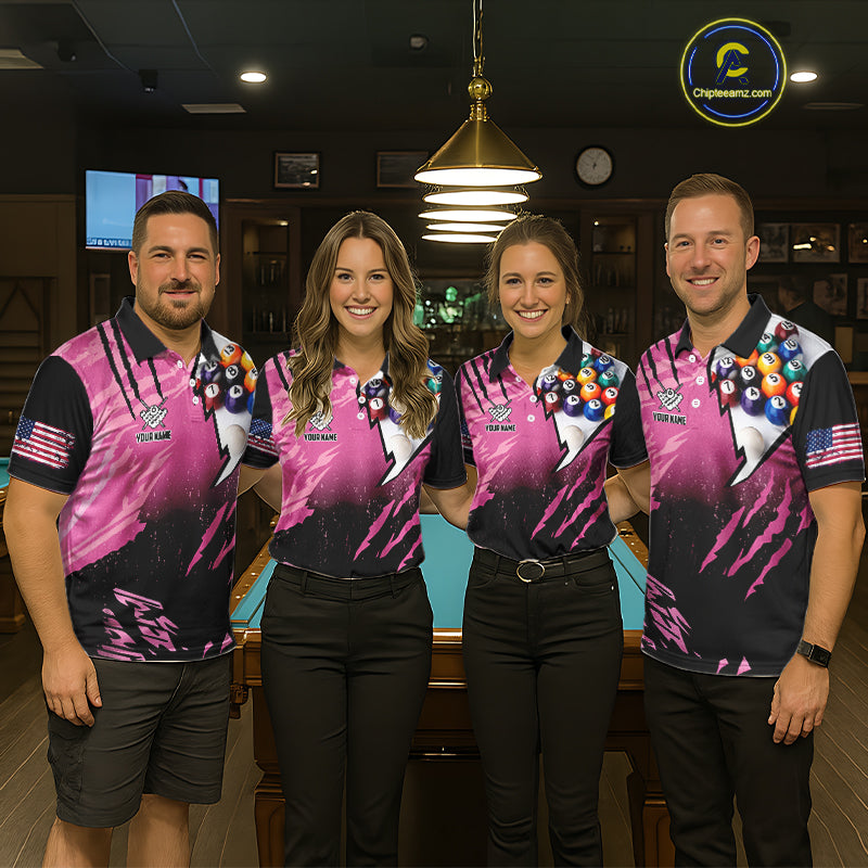 Personalized Pink Black Billiard Shirt For Women Custom 8 Ball Pool Billiard Jersey Polo & 1/4 Zip TDM5472