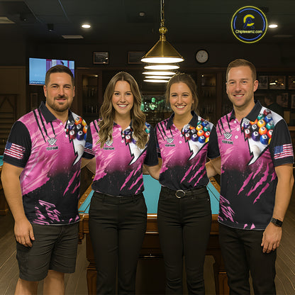 Personalized Pink Black Billiard Shirt For Women Custom 8 Ball Pool Billiard Jersey Polo & 1/4 Zip TDM5472