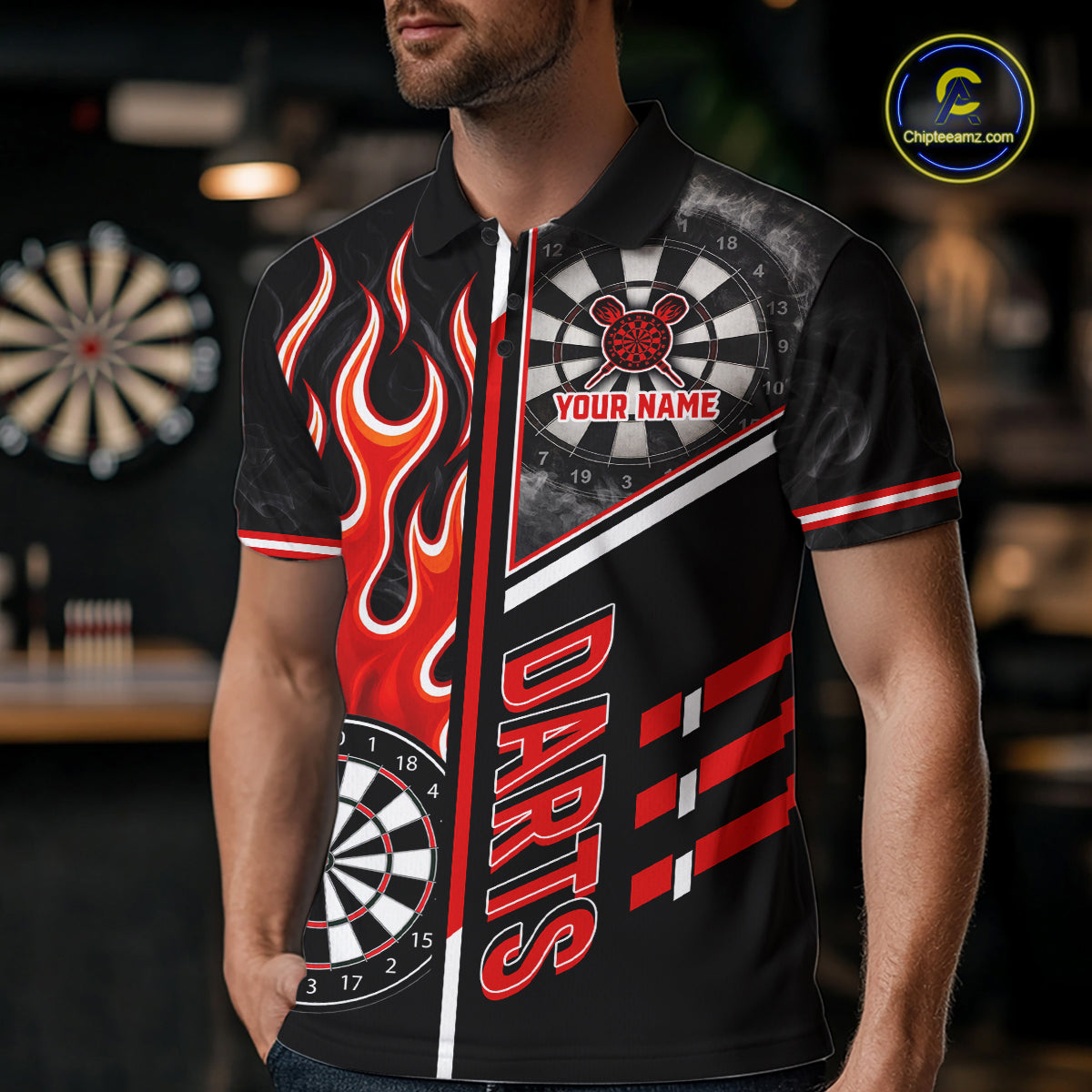 Black And Red Flaming Smoke Darts Shirt For Men Custom Darts Jersey Team Polo & 1/4 Zip TDM6095