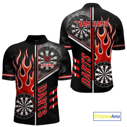 Black And Red Flaming Smoke Darts Shirt For Men Custom Darts Jersey Team Polo & 1/4 Zip TDM6095