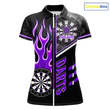 Load image into Gallery viewer, Black And Purple Flaming Smoke Darts Shirt For Women Custom Darts Jersey Team Polo &amp; 1/4 Zip TDM6096