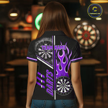 Load image into Gallery viewer, Black And Purple Flaming Smoke Darts Shirt For Women Custom Darts Jersey Team Polo &amp; 1/4 Zip TDM6096
