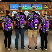 Load image into Gallery viewer, Black And Purple Flaming Smoke Darts Shirt For Women Custom Darts Jersey Team Polo &amp; 1/4 Zip TDM6096