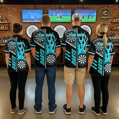 Black And Turquoise Flaming Smoke Darts Shirt For Men Custom Darts Jersey Team Polo & 1/4 Zip TDM6097