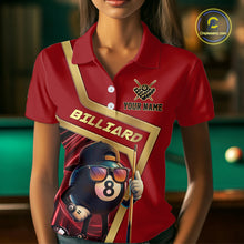 Load image into Gallery viewer, Red Funny 8 Ball Pool Billiard Shirt For Women Custom Gold Billiard Team Jersey Polo &amp; 1/4 Zip TDM6354